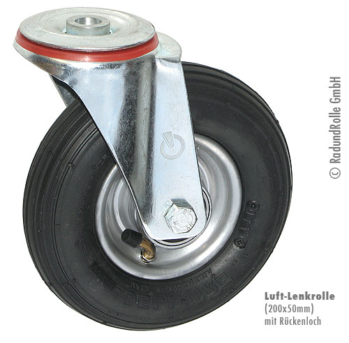Lenkrolle mit Luftrad 200 x 50, Stahlfelge ohne Anschraub-Platte