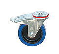 Doppelstopp-Lenkrollen mit Rueckenloch und Rad aus Elastik-Gummi blau auf Polyamidfelge 125x38